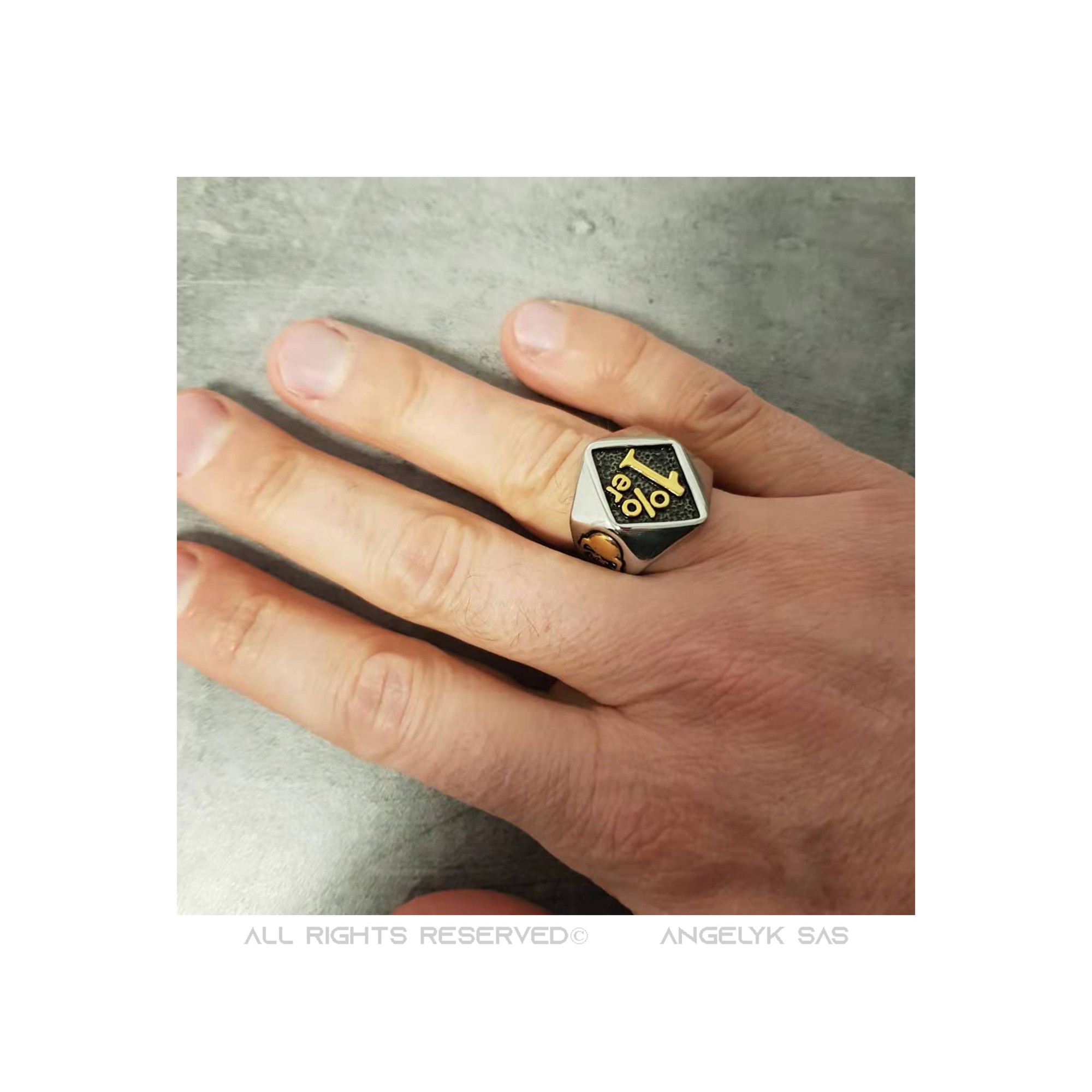Anello 1% biker uomo rombo teschio teschio acciaio oro