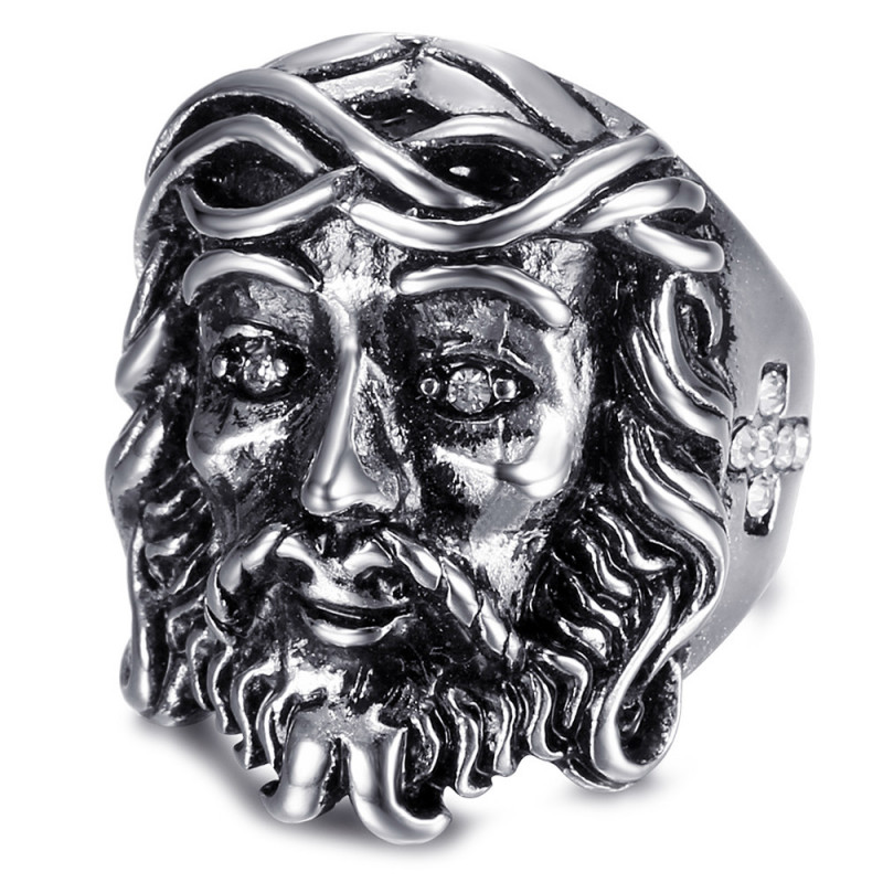 BA0219 BOBIJOO Jewelry Ring Jesus Man Stainless Steel Cross Diamonds