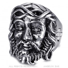 BA0219 BOBIJOO Jewelry Ring Jesus Man Stainless Steel Cross Diamonds