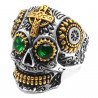 BA0234 BOBIJOO Jewelry Mexican skull ring Steel Gold Green eyes