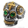 Bague tête de mort mexicaine Acier Or Yeux verts bobijoo