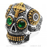 BA0234 BOBIJOO Jewelry Mexican skull ring Steel Gold Green eyes
