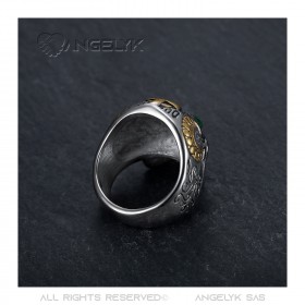 BA0234 BOBIJOO Jewelry Mexican skull ring Steel Gold Green eyes