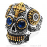 BA0334 BOBIJOO JEWELRY Anillo calavera mexicana Acero Oro Ojos azules