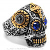 BA0334 BOBIJOO JEWELRY Anillo calavera mexicana Acero Oro Ojos azules