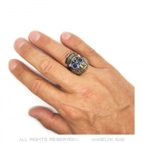 BA0334 BOBIJOO JEWELRY Mexican skull ring Steel Gold Blue eyes