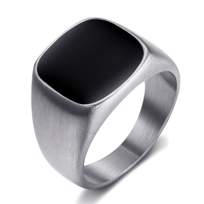 BA0286 BOBIJOO Jewelry Anillo Cabujón Hombre Acero Inoxidable Plata Mate