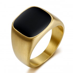 BA0287 BOBIJOO Jewelry Anillo Cabujón Hombre Acero Inoxidable Oro Mate