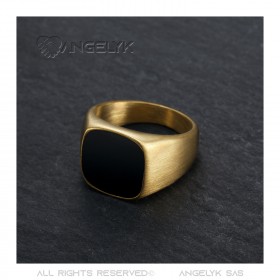 BA0287 BOBIJOO Jewelry Anillo Cabujón Hombre Acero Inoxidable Oro Mate