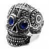 BA0330 BOBIJOO Jewelry Anillo Calavera Mexicana Acero Plata Ojos Azules