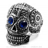 Bague tête de mort mexicaine Acier Argent Yeux bleus bobijoo