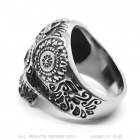 BA0330 BOBIJOO Jewelry Anillo Calavera Mexicana Acero Plata Ojos Azules