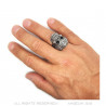 BA0331 BOBIJOO Jewelry Mexican skull ring Steel Silver Black eyes