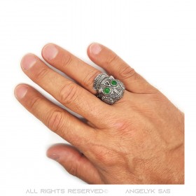 BA0332 BOBIJOO Jewelry Mexican skull ring Steel Silver Green eyes