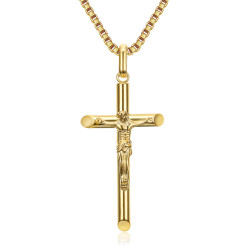 Collier croix avec Christ, bijou fin et discret Acier Or