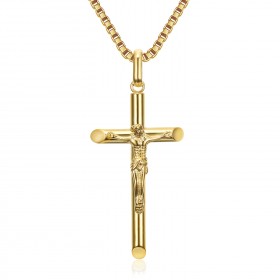 PE0345 BOBIJOO Jewelry Cross necklace with Christ, fine and discreet jewel Steel Gold