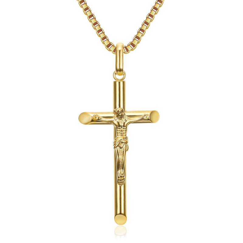 PE0345 BOBIJOO Jewelry Cross necklace with Christ, fine and discreet jewel Steel Gold