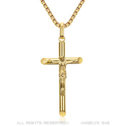 PE0345 BOBIJOO Jewelry Collar cruz con Cristo, joya fina y discreta Acero Oro
