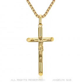 Collana Croce con Cristo, gioiello fine e discreto Acciaio Oro bobijoo