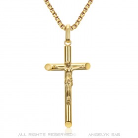 Collier croix avec Christ, bijou fin et discret Acier Or bobijoo