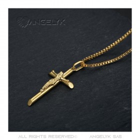 Collier croix avec Christ, bijou fin et discret Acier Or bobijoo