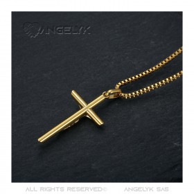 Collier croix avec Christ, bijou fin et discret Acier Or bobijoo