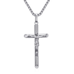 Collier croix avec Christ, bijou fin et discret Acier Argent