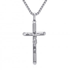 Collier croix avec Christ, bijou fin et discret Acier Argent bobijoo