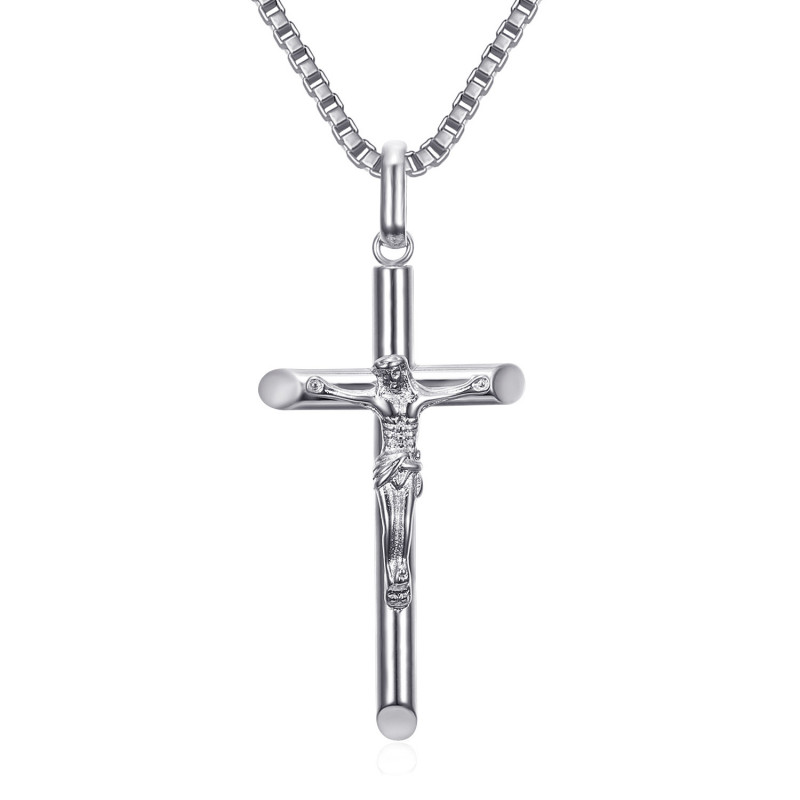 PE0345S BOBIJOO Jewelry Cross necklace with Christ, fine and discreet jewel Steel Silver