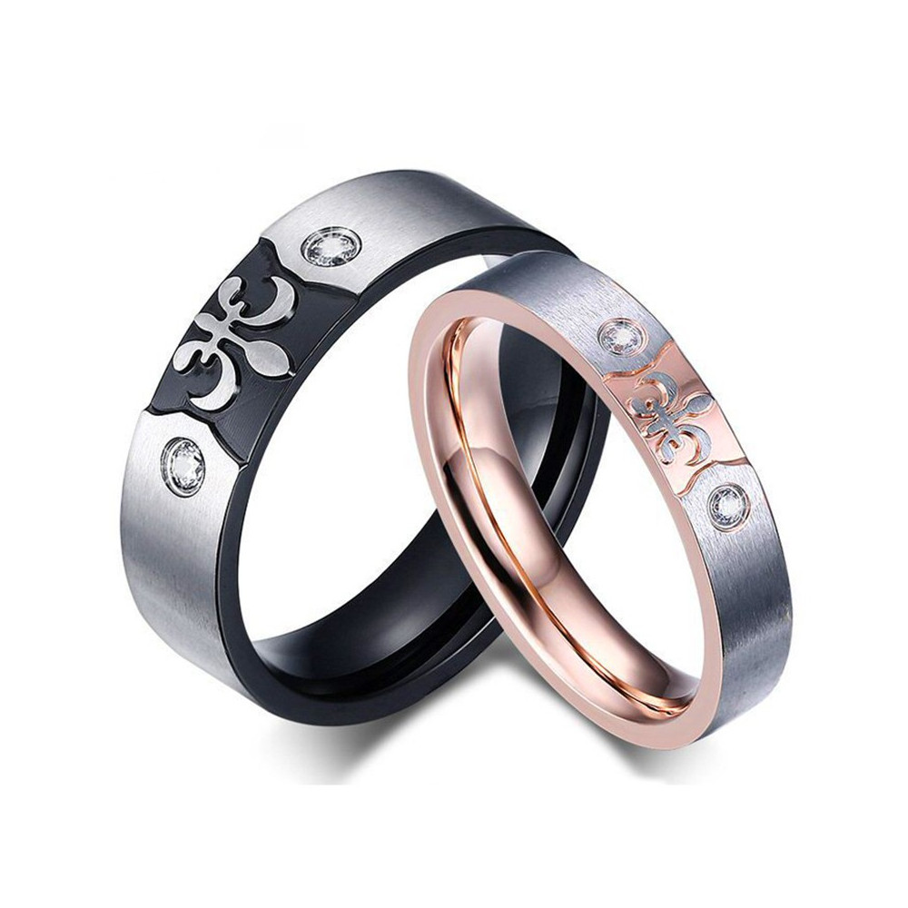 AL0007 BOBIJOO Jewelry Alliance Ring Ring Rose Gold Black Fleur-de-Lys