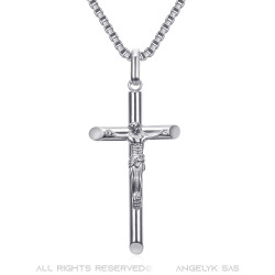 PE0345S BOBIJOO Jewelry Cross necklace with Christ, fine and discreet jewel Steel Silver