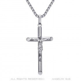Collana croce con Cristo, gioiello fine e discreto Acciaio Argento bobijoo