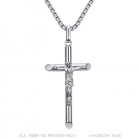 Collier croix avec Christ, bijou fin et discret Acier Argent bobijoo