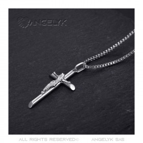 Collier croix avec Christ, bijou fin et discret Acier Argent bobijoo