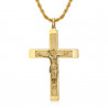 PE0346 BOBIJOO Jewelry Cross pendant with Christ, 55mm Steel & Gold, twisted chain