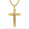 PE0346 BOBIJOO Jewelry Cross pendant with Christ, 55mm Steel & Gold, twisted chain