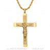 PE0346 BOBIJOO Jewelry Kreuzanhänger mit Christus, 55 mm Stahl & Gold, gedrehte Kette