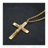 PE0346 BOBIJOO Jewelry Kreuzanhänger mit Christus, 55 mm Stahl & Gold, gedrehte Kette