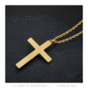 PE0346 BOBIJOO Jewelry Cross pendant with Christ, 55mm Steel & Gold, twisted chain