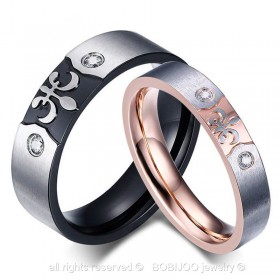 Alliance Bague Anneau Rose Gold Noir Fleur de Lys bobijoo