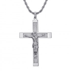 PE0346S BOBIJOO Jewelry Kreuzanhänger mit Christus, 55 mm Versilberter Stahl, gedrehte Kette