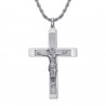 Pendente croce con Cristo, 55mm Acciaio argentato, catena intrecciata bobijoo