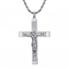 Pendentif croix avec Christ, 55mm Acier argenté, chaîne torsadée bobijoo