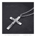 Pendentif croix avec Christ, 55mm Acier argenté, chaîne torsadée bobijoo