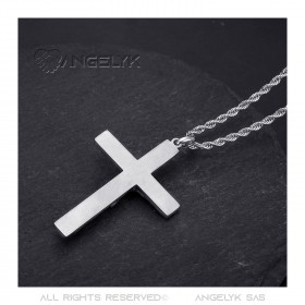 PE0346S BOBIJOO Jewelry Cross pendant with Christ, 55mm Silver-plated steel, twisted chain