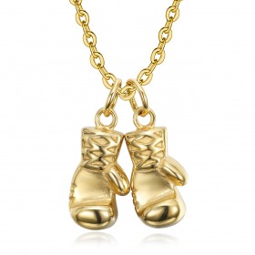 PE0347 BOBIJOO Jewelry Double boxing glove pendant Gold Stainless steel Chain 60cm