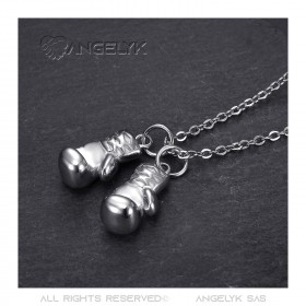 Double pendentif gant de boxe Acier inoxydable Chaîne 60cm bobijoo