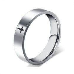 AL0008 BOBIJOO Jewelry Anello Anello Di Alleanza Acciaio Argento Croce Di Gesù Cristo Nero