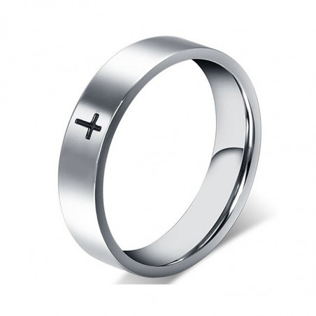 AL0008 BOBIJOO Jewelry Ring-Ring-Alliance-Stahl-Silber Kreuz Jesus Christus Schwarz