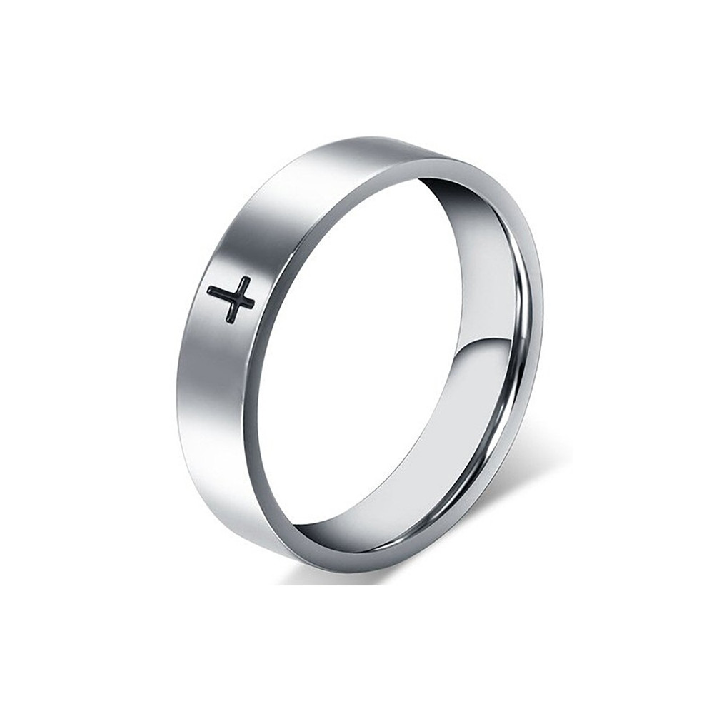 AL0008 BOBIJOO Jewelry Ring Ring Alliance Steel Silver Cross Jesus Christ Black